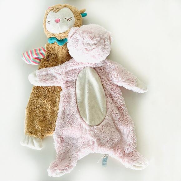 2 DOUGLAS BABY Sshlumpie Pink White Bear Tan Cream Stripe Owl Stuffed Animal Toy - Picture 1 of 11